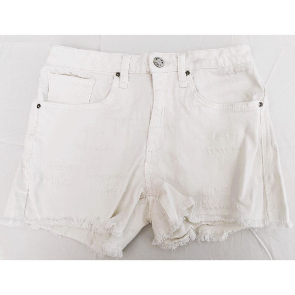 William Rast Women's White High-Rise Raw Hem Denim Jean Perfect Shorts Size 27